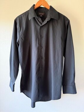 Men's Bergamo New York Black Long-Sleeve Dress Shirt